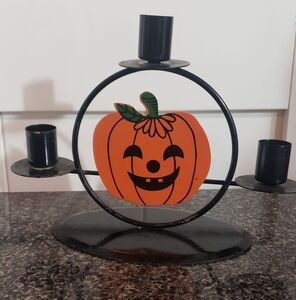 Vintage Halloween Pumkin 3 Tier Candle Holder,metal 9in Wide 7in Tall